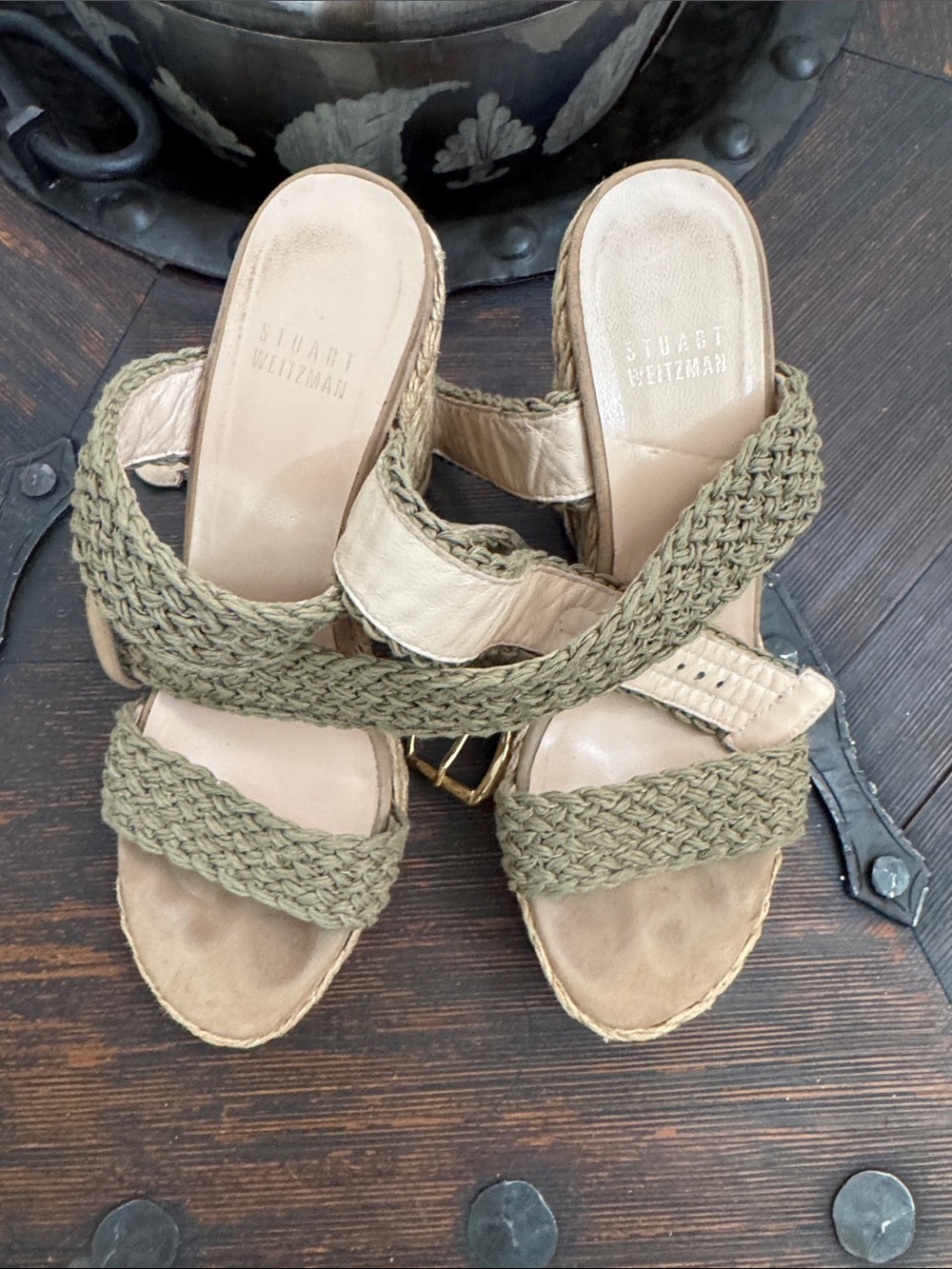 Stuart Weitzman Olive Braided Wedge Slides